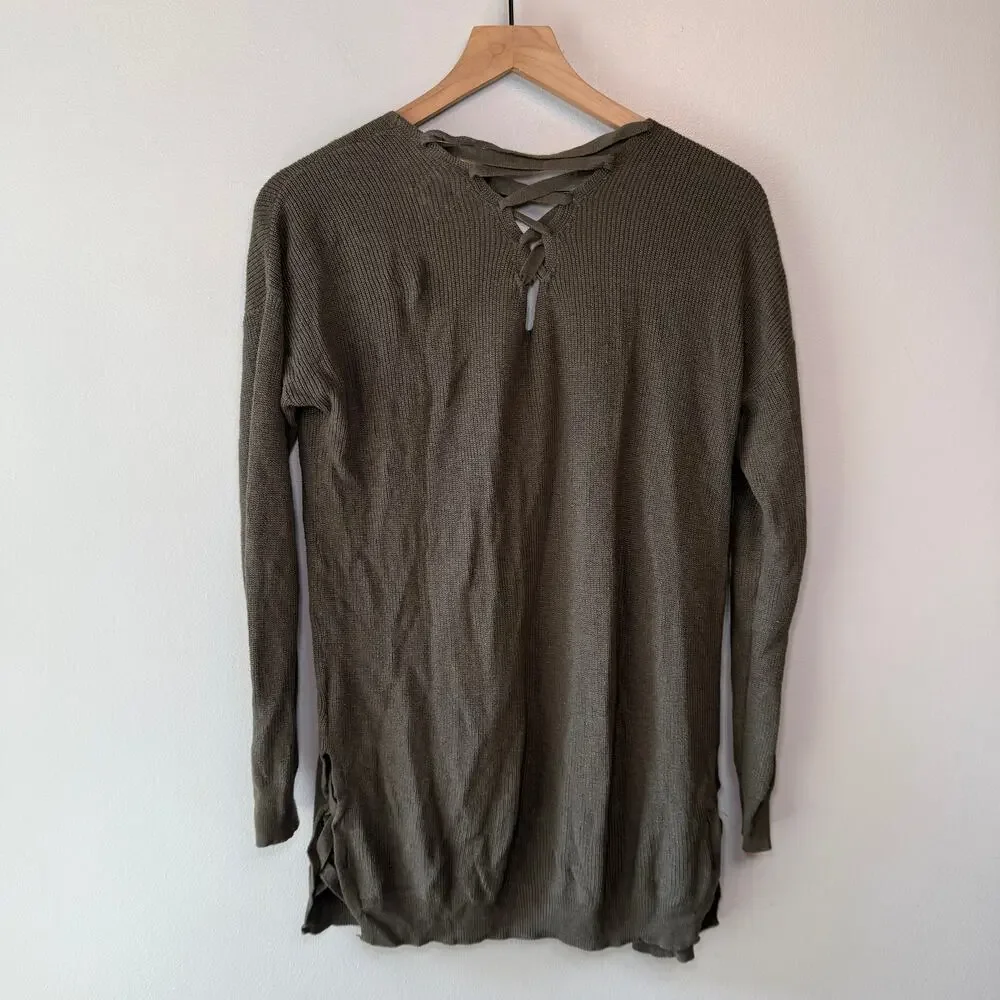 Hippie Rose Women's Crisscross Cardigan Sweater Top Olive Green Size Small - Picture 6 of 6